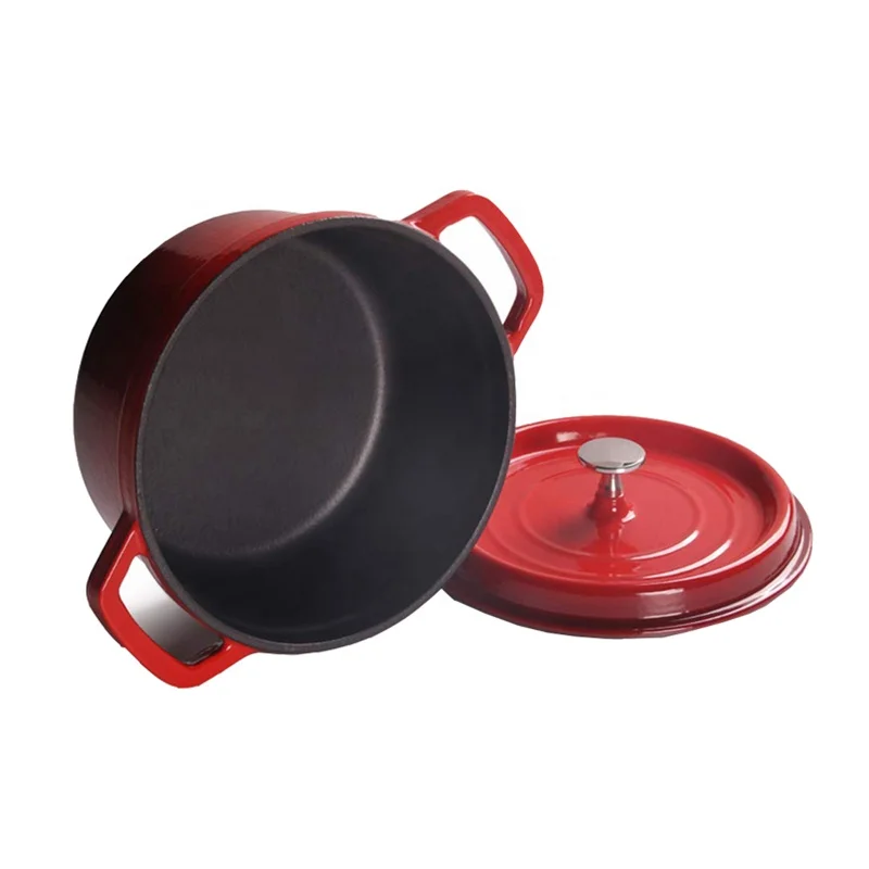 Голубая эмалированная круглая чугунная голландская кастрюля для духовки 24 см