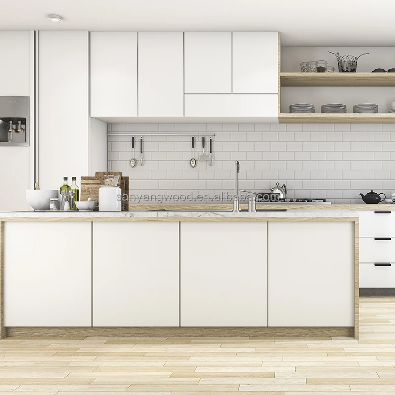 Home Improvement Kitchen Cupboard White PET Lacquer High Glossy Kitchen Cabinet Design