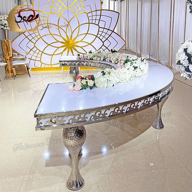 New selling half round silver stainless steel luxury mdf dining wedding table
