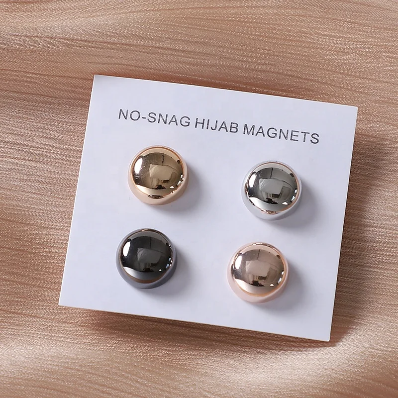 Wholesale Logo Custom Gold Silver Plated Small Round Women Ladies Muslim Hijab Scarf Magnet Brooches Pins Accessories