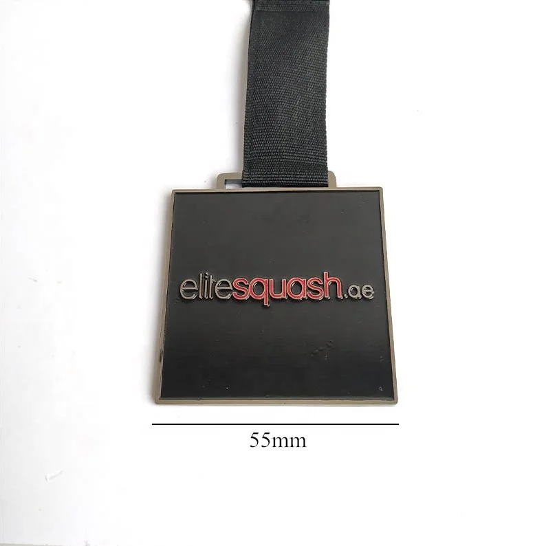 advancing through movement AE UAE United Arab Emirates U.A.E. the Emirates elite squash sports award metal medal in square shape