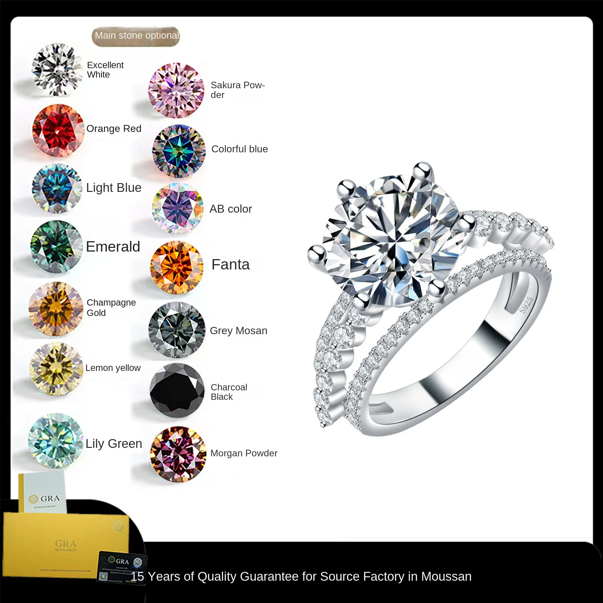 8 Adodo anti tarnish jewelry 5Carat Colorful S925 Sterling Silver 11MM Six-claw Moissanite Engagement Diamond Ring