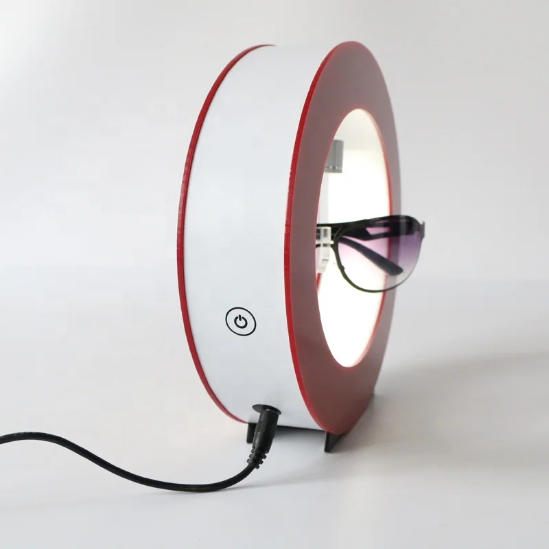 Wholesale Direct Prices Oval Shape Black White Red Rotating Magnetic Levitation Acrylic Glasses Display Stand with Led Light