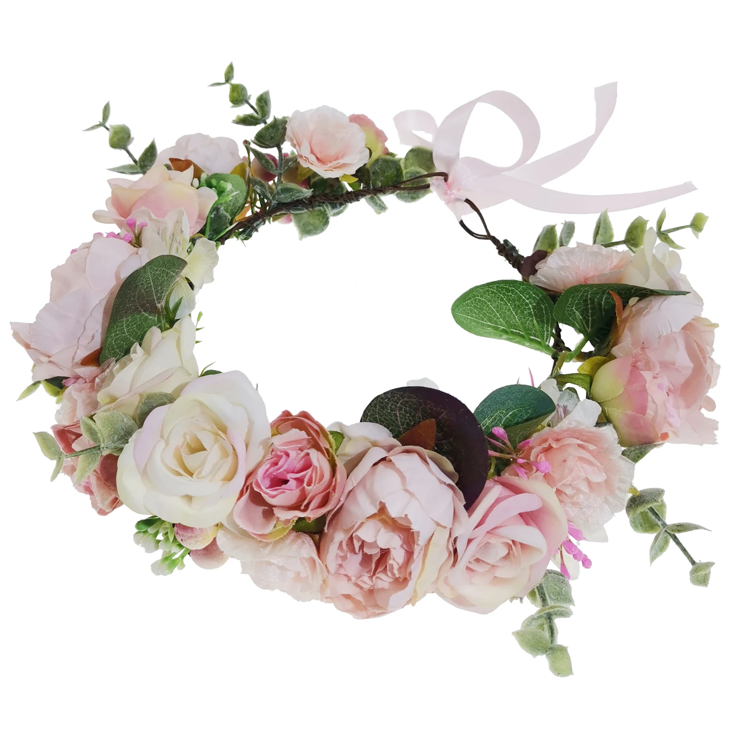 Women Girls Big Rose Flower Head Garland Boho Bridal Wedding Artificial Floral Crown Hair Accessories For Women Bridal