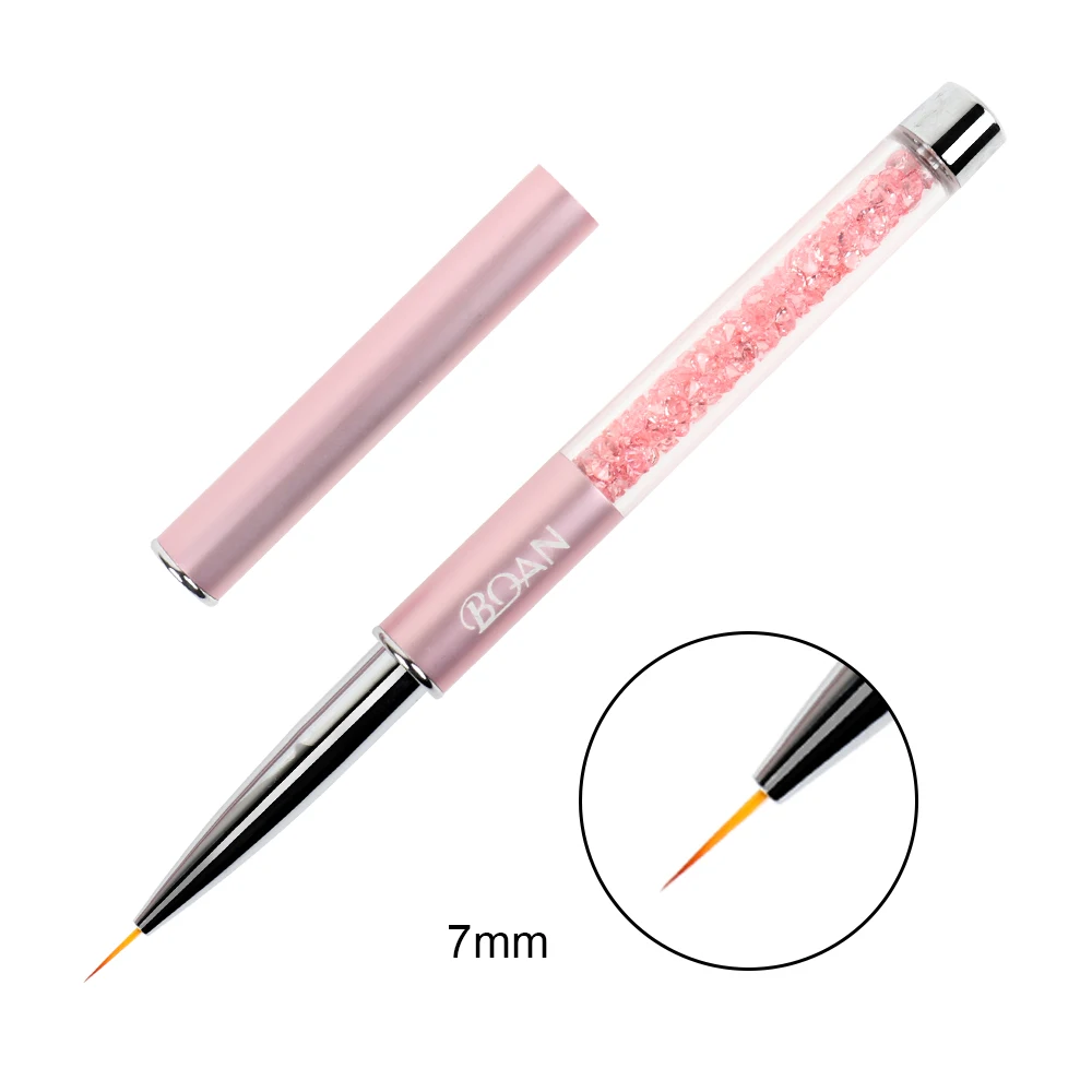 Wholesale LOGO Custom OEM Nail Kolinsky Brush Nylon 5/7/9/11mm Metal Rhinestone Crystal Nail Liners Painting Art Liner Brushes