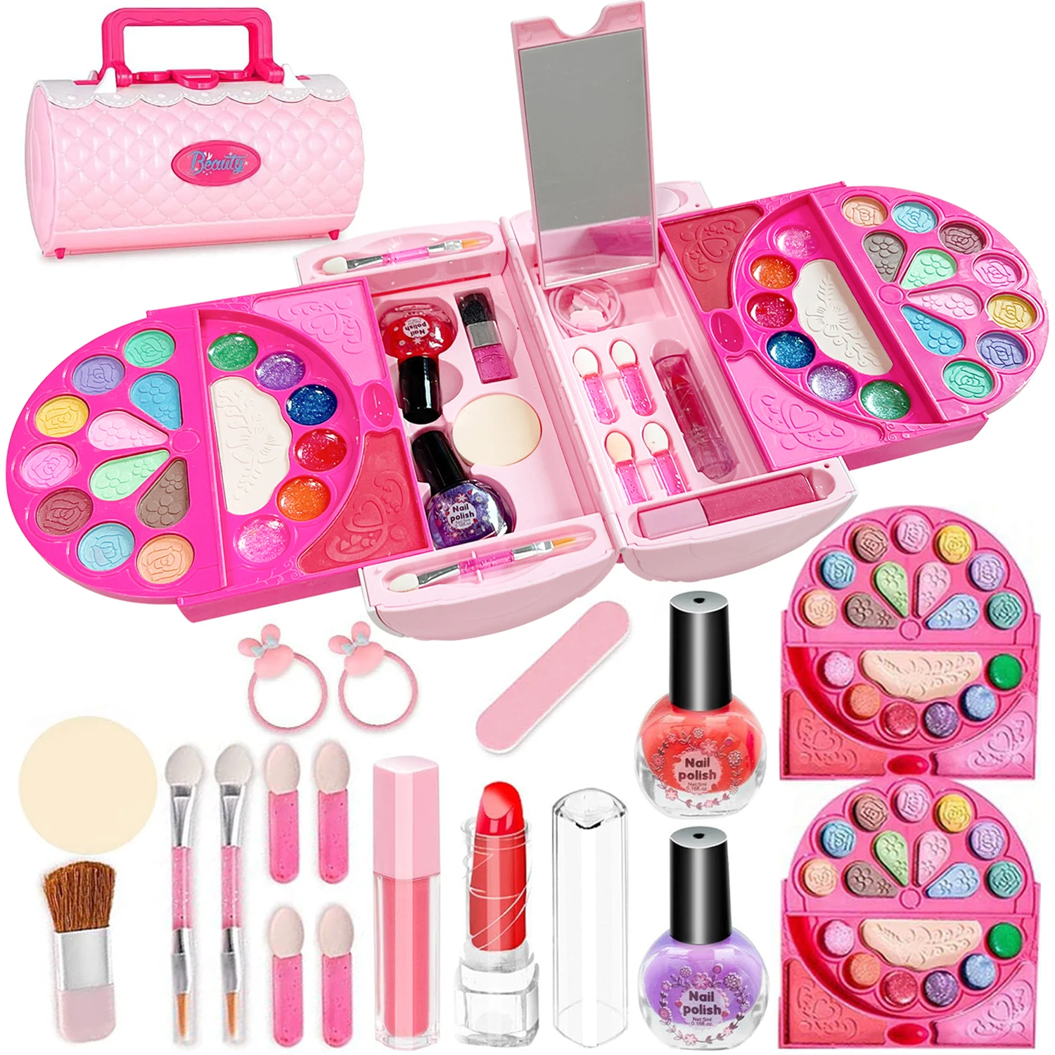 Pretend Play Preschool Make Up Makeup Case Cosmetics Gift Sets Non-Toxic Washable Toy Kit With Brush Tools Girls Makeup Toy Set