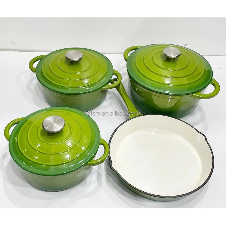 Hot selling multi-purpose home baking cooking set frying pan stew pot enamel cast iron cookware set