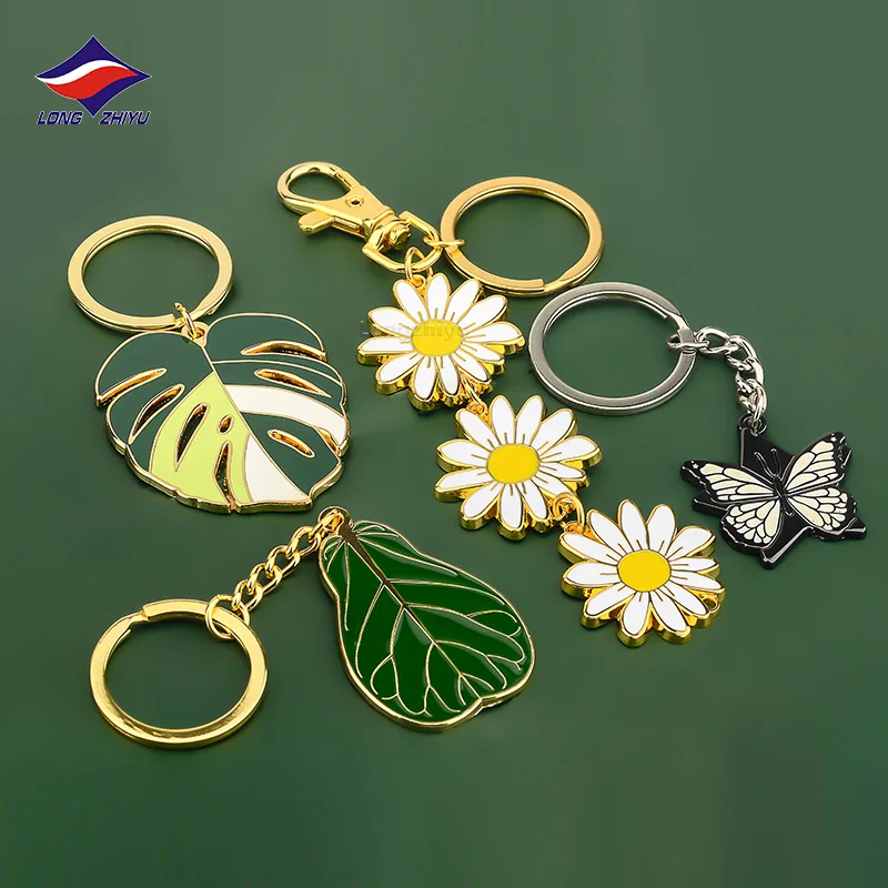 Longzhiyu metal craft key chains manufacturer custom cute design enamel plant monstera leaf keychain