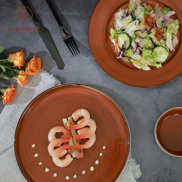 High Quality Claybank Glazed Rustic Turkish Luxury Porcelain Dinner Tableware Ceramic Dinnerware Set Plates for Restaurant