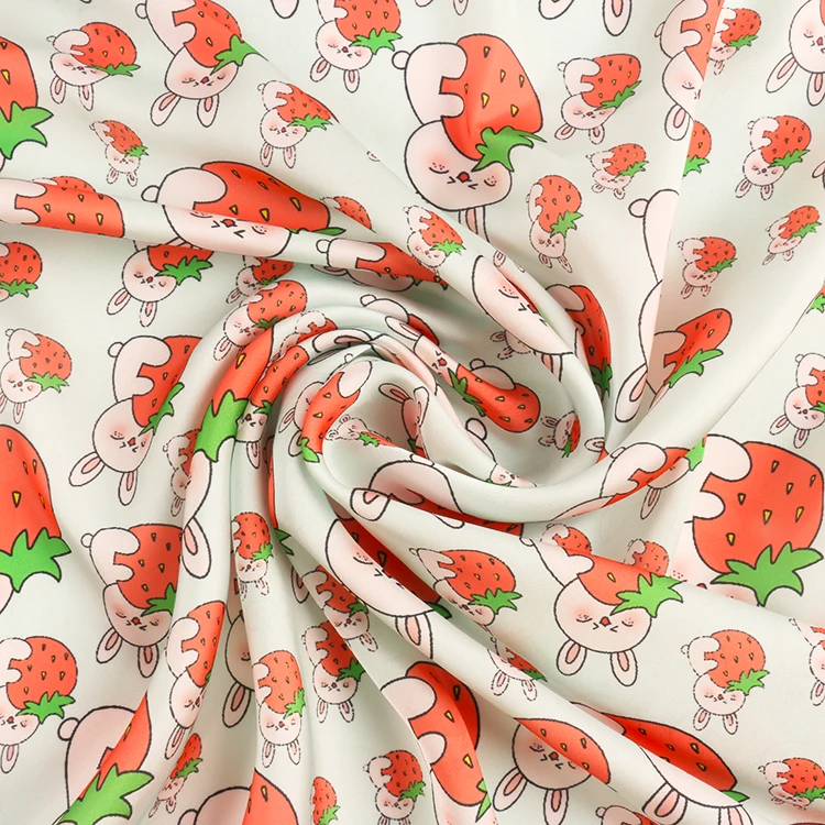 Factory supply Custom pattern vitamin strawberry light satin chiffon printed fabric for dress