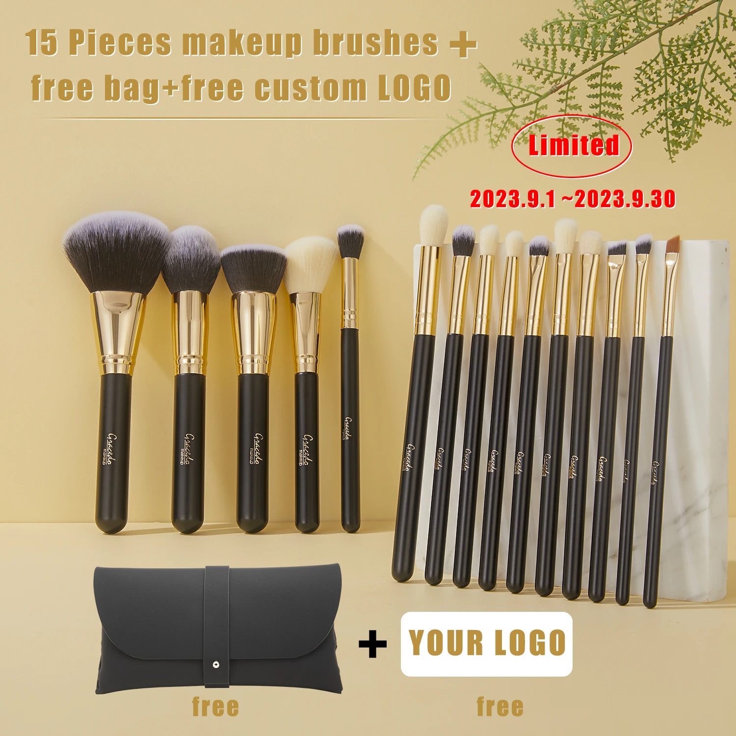 Wooden glitter rose gold brushes for makeup Individual private label wood makeup brushes set
