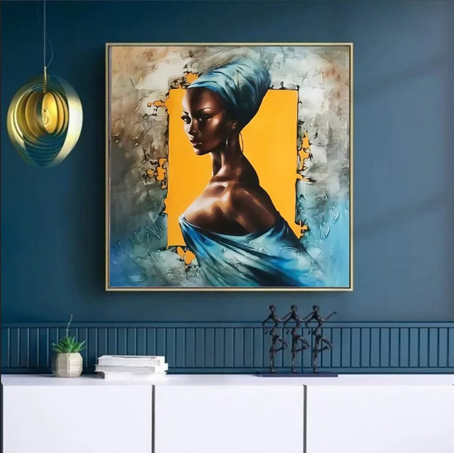African Woman Female Portrait Black Girl Beauty Oil Art Girl Portrait Face Original Queen Oil painting for Home Wall Art Decor