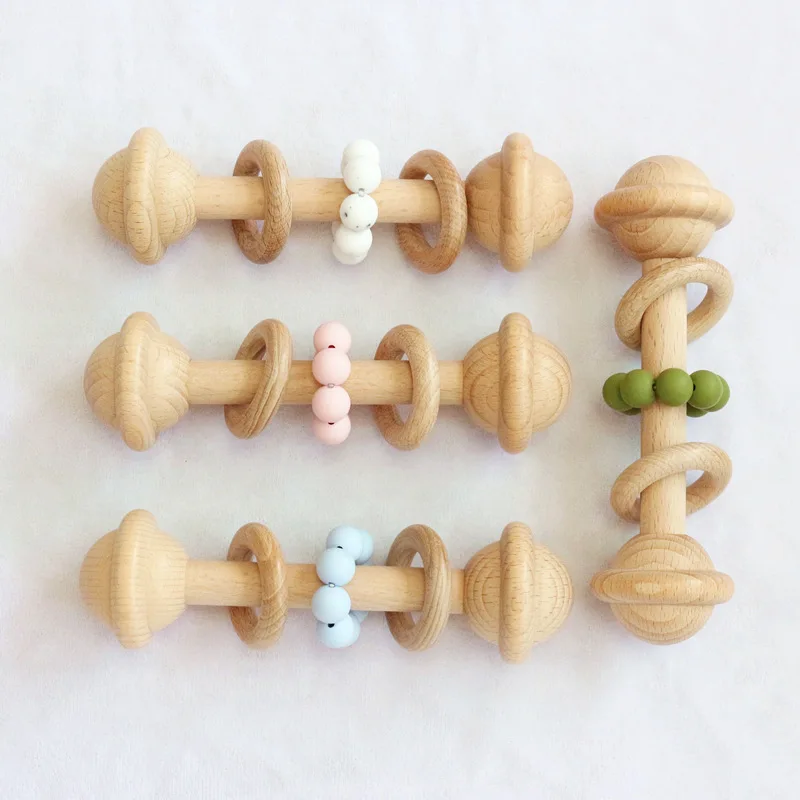 
Ins Montessori Toys Silicone Wooden Teething Rattle toy For Baby and Toddlers 