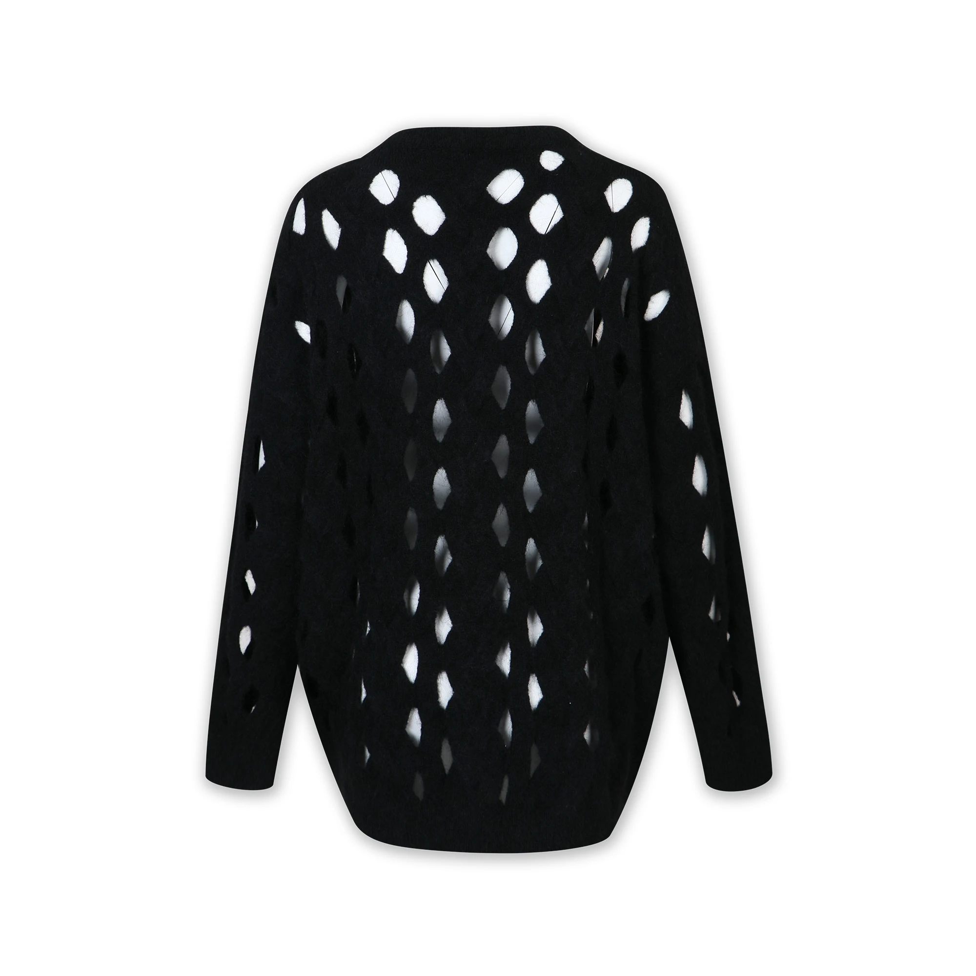 Top Fashion Special Design Mohair Hollow Out Cable V neck Long Sleeve Women Knit Cardigan Sweater