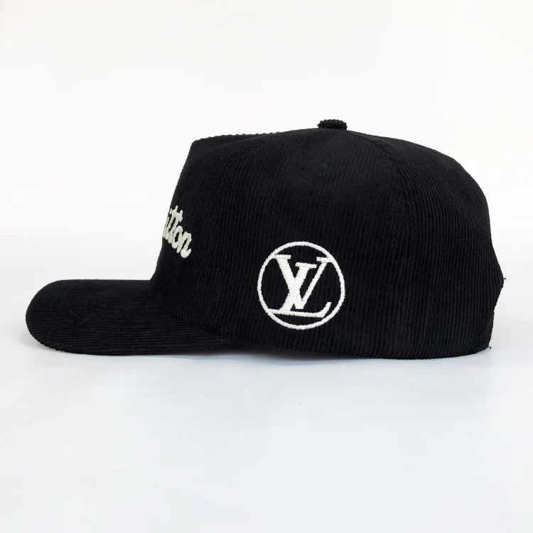 Wholesale Custom Embroidery Logo Corduroy Hats Adjustable Plastic Buckle 5 Panel Corduroy Cap Hat