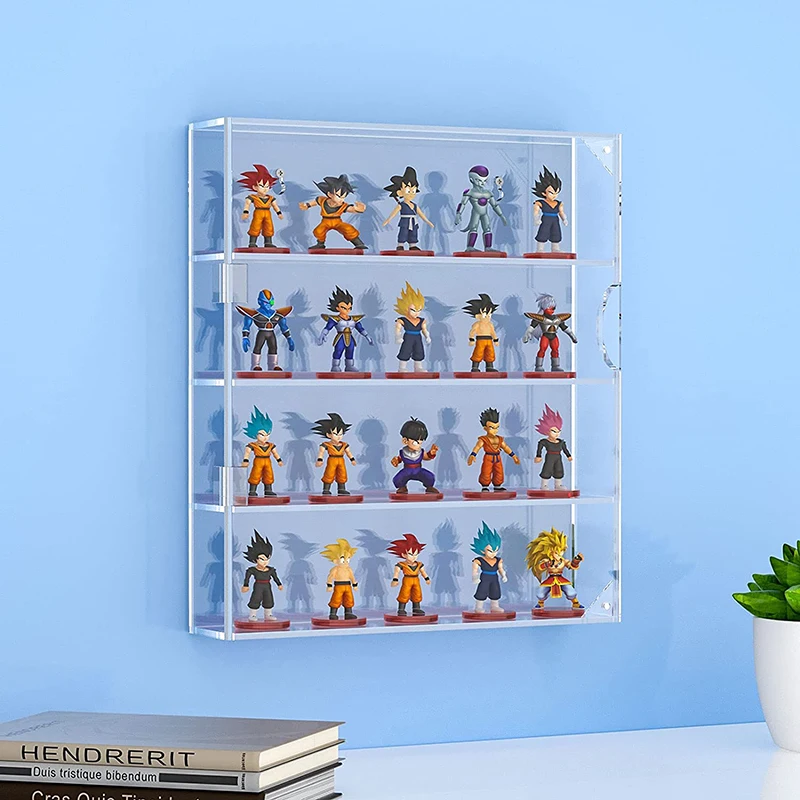 4 Tiers Clear Wall Mounted or Desktop Acrylic Display Case Cabinet Storage Box with Mirrored Back for Mini Funko Pop Figures