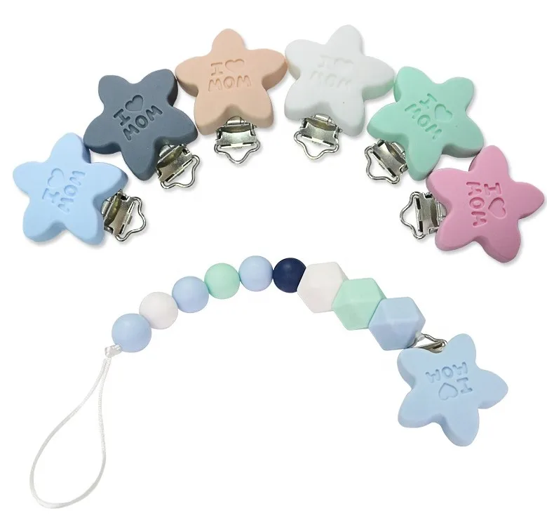 Wholesale Five-Pointed Star Shape BPA Free Food Grade Silicone Soonther Clip Teether crochet baby teether