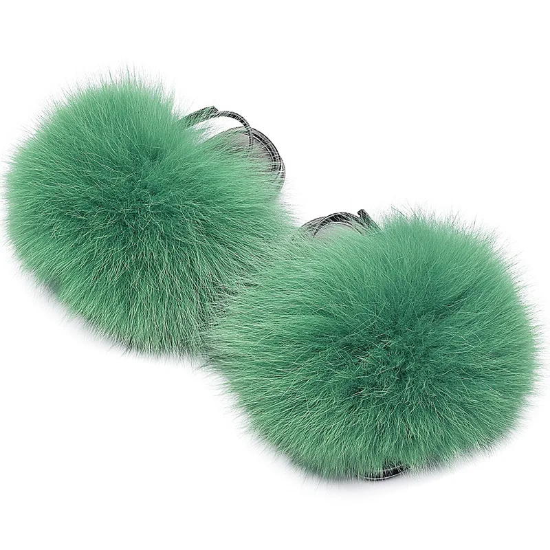 Baby kids fashion summer fur sandals fox fur slip slides infant walking slipper sandals