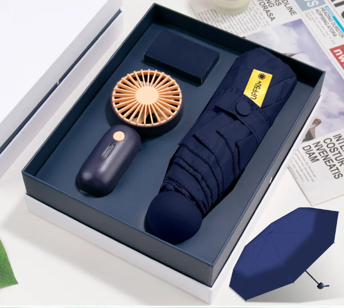 Popular Summer Fan Umbrella Promotional Gifts Set Customize Logo Corporate Gift Umbrella With Fan