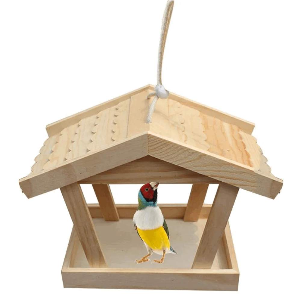 Durable fine workmanship natural solid wood hanging factory wholesale mountain lodge wood bird feeder