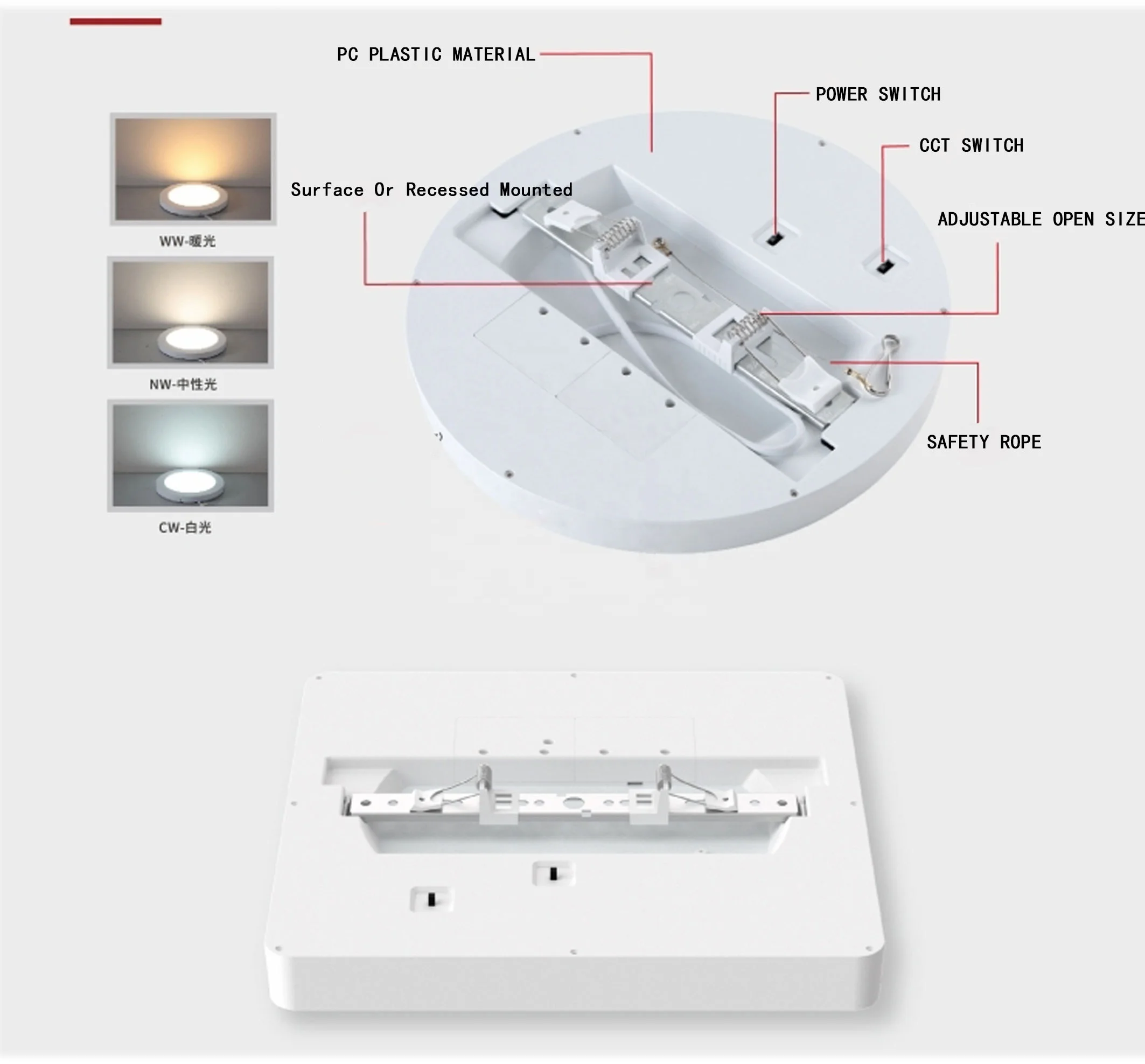 VERTEX Ultrathin ceiling lighting Side glow power and CCT adjustable switch Dip code custom Circle and square flicker free ODM