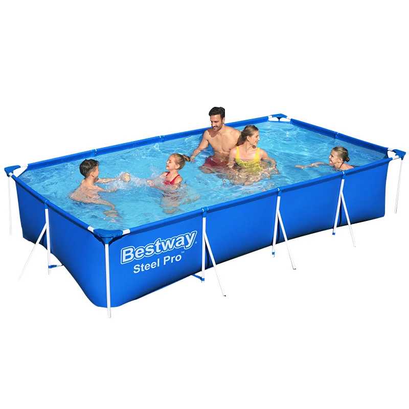 400*211*81 Cm Blue Thick PVC Steel Frame Swimming Pool Summer Party Durable Portable Rectangular Above Ground Pool For Family