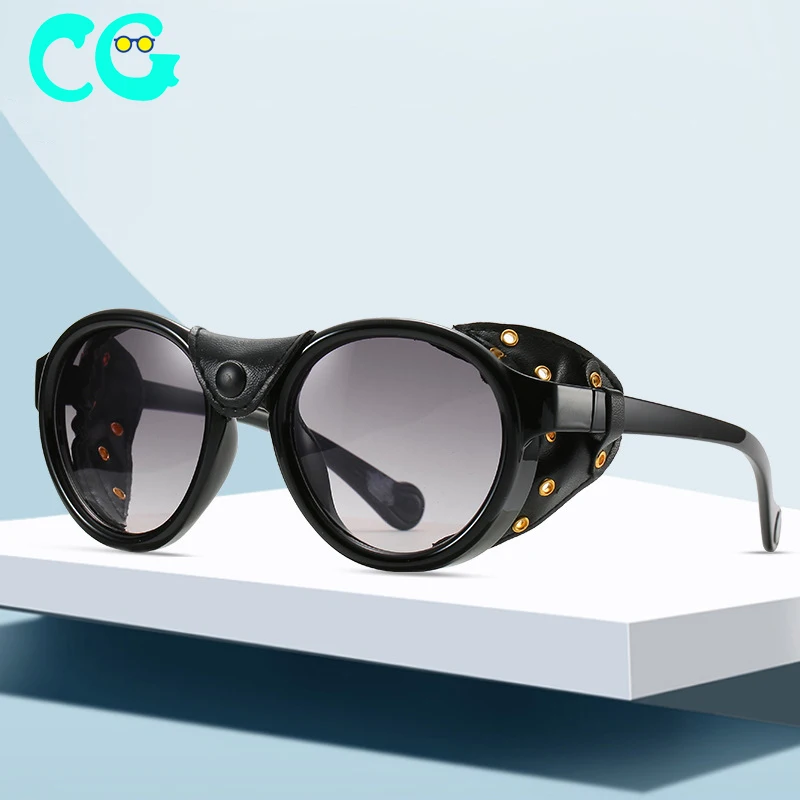 New retro leather case sunglasses 0046 European and American classic punk sunglasses men riding sunglasses