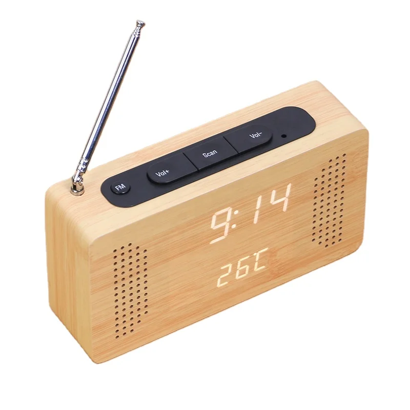 WC014 Creative Multifunction Hotel Retro Desk LED Digital Wooden Alarm Clock Radio