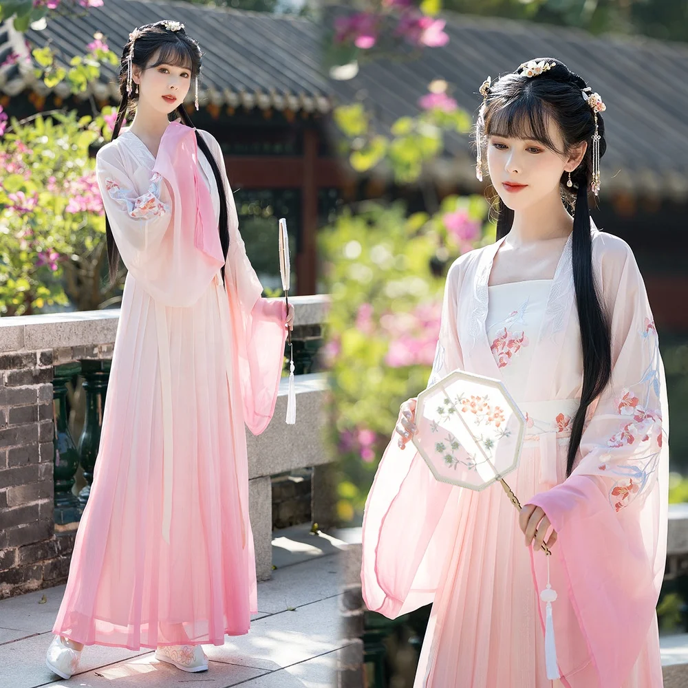 Костюм ханьфу в китайском стиле, одежда ханьской династии с вышивкой градиентной расцветки, традиционное китайское платье ханьфу