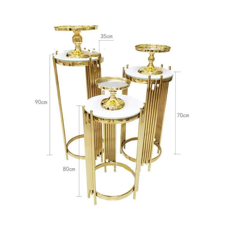 Partycool Set of 3 PCs Gold Round Metal Plinths Wedding Backdrop Stand Columns Cylinders metal dessert pillar