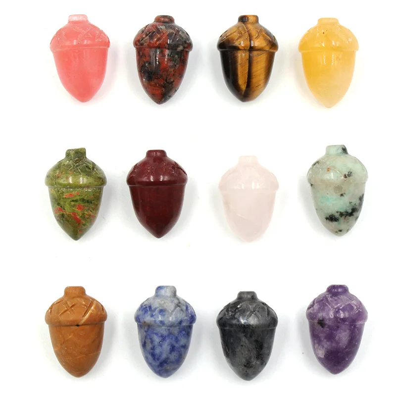 Natural Stone Mini Crystal Crafts Hand Carved Crystal Pine Cone Small Topaz Nut Statue for Decorate