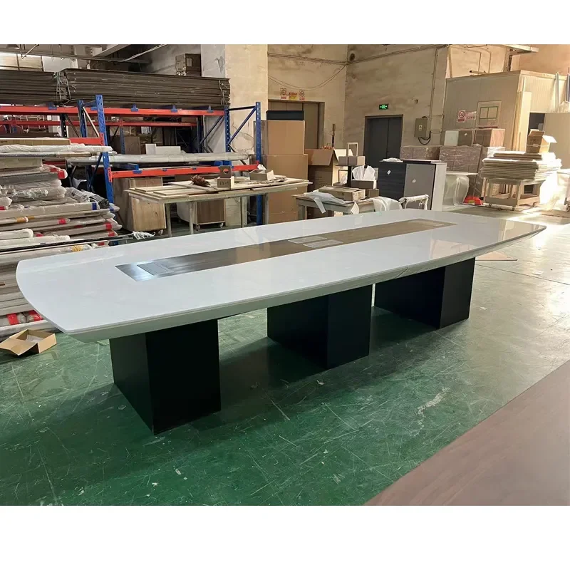 White Office Boardroom Table Black Leg Oval Shape 12 Seat Conference Table Made in Foshan