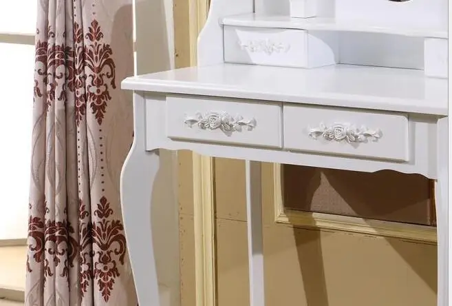 Hot sell 7 Drawer Mirror Dressing Table Stool Mirror Drawer Makeup jewelry Cabinet White Desk