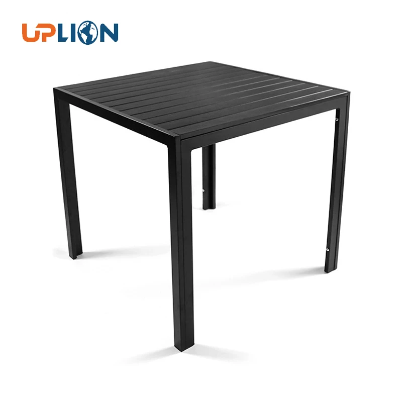 Uplion Modern Outdoor Furniture Cafe Buffet Black Aluminium Table Restaurant Square Dining Garden Table