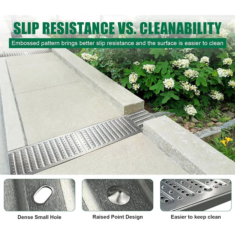 WESDA Garage Floors Outside Trench Drainage System Outdoor Metal Drainage Grates Stainless Steel Channel Drain Grate Cover