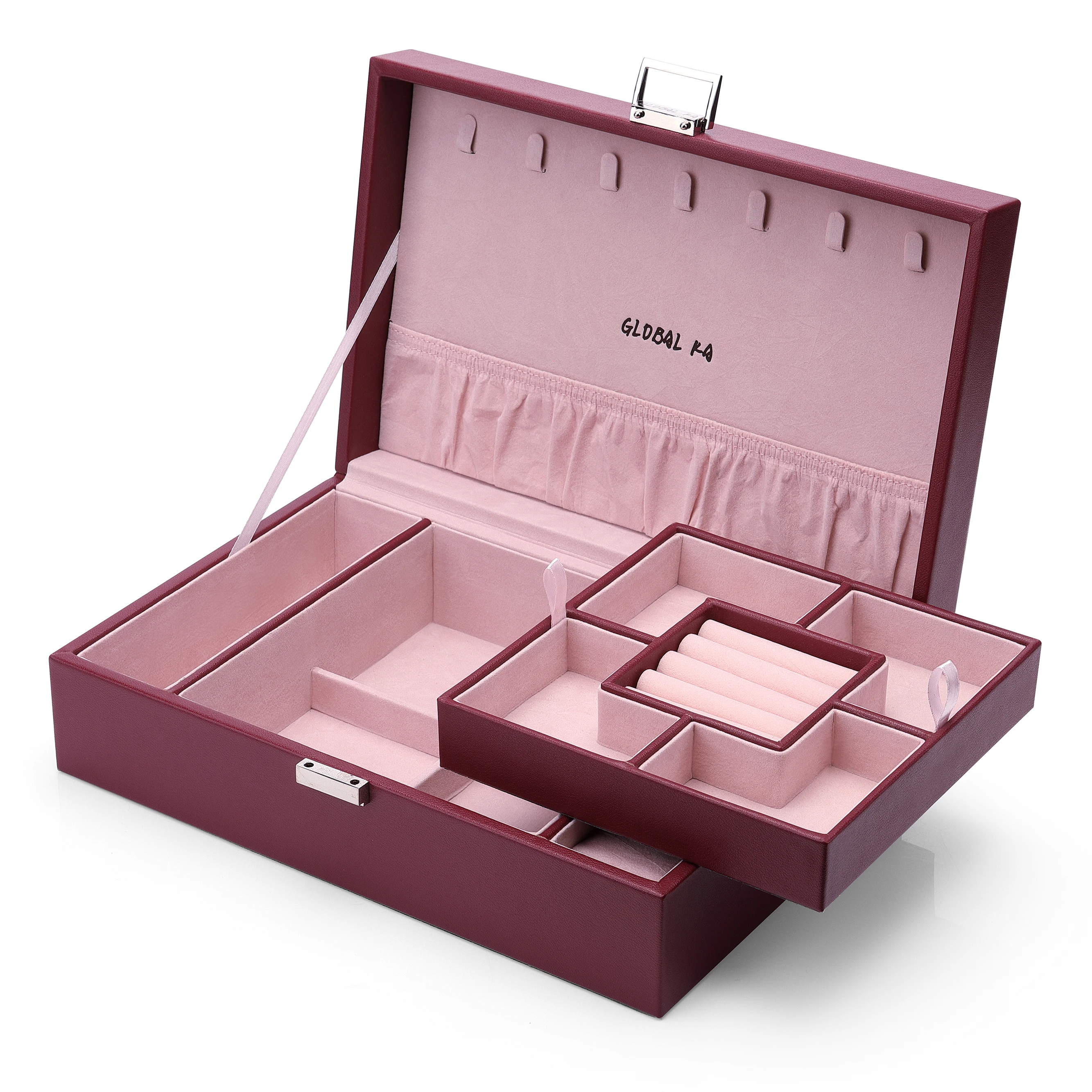 Luxury Wholesale Custom Logo Ring Earring Necklace Leather Jewelry Case Organizer Velvet Jewellery Storage Packaging Box