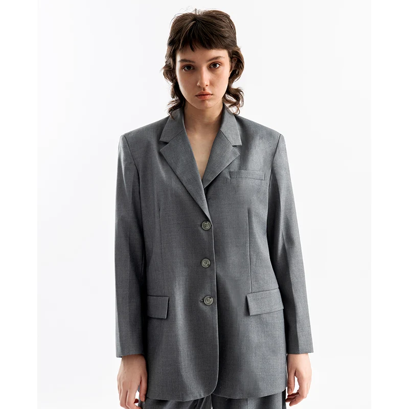 woman formal office business suits loose gray single breasted jacket coats arket blazer for ladies