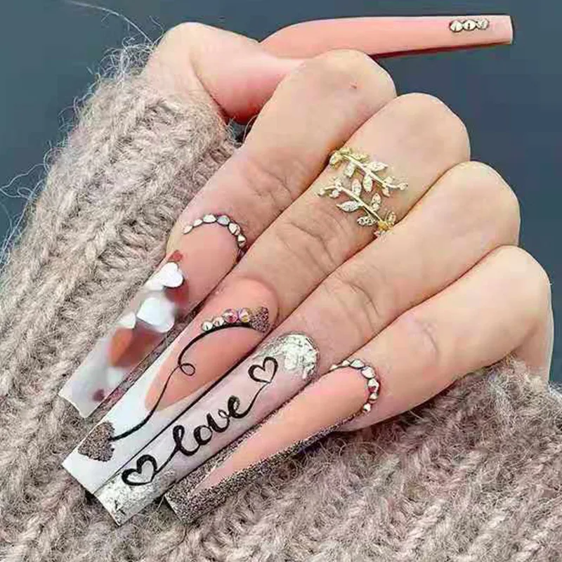 Nail Art Wholesale Price Hot Sale Customized Packing Box Artificial Fingernails Rhinestone Luxury Press On Nails