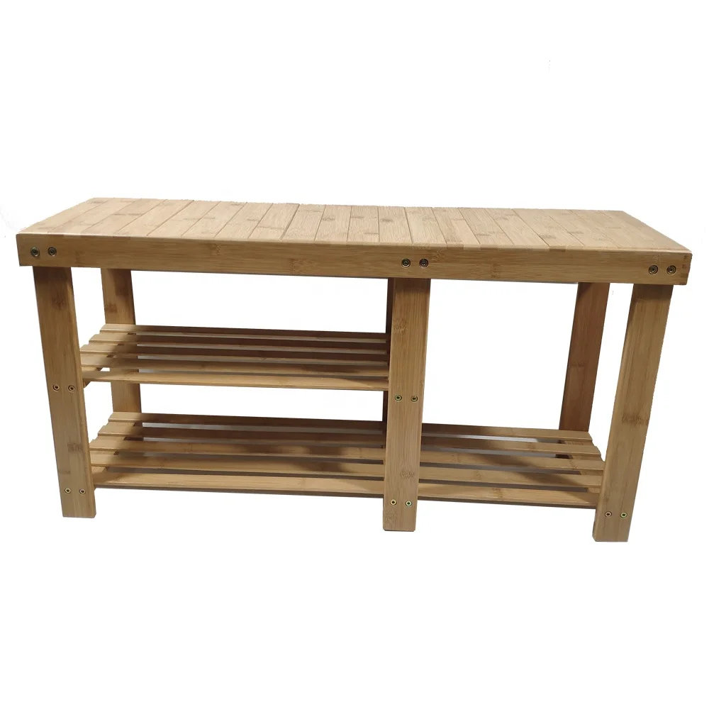 
Wholesale bamboo shoe changing stool wooden shoe rack organizer for home 
