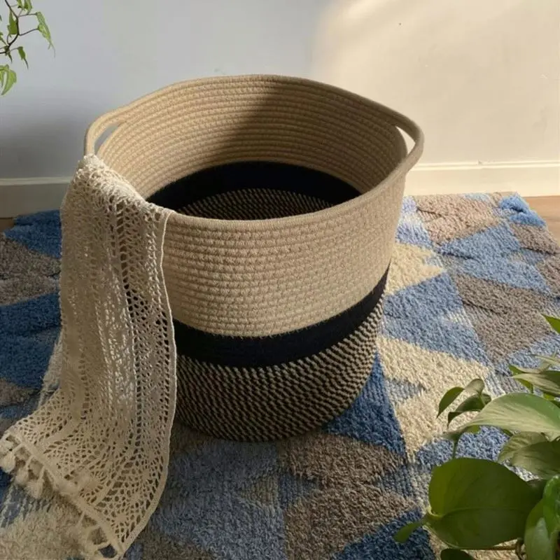 Декоративная корзина для хранения, органайзер, хлопковая веревка, войлочная тканая корзина для хранения для дома, белья, детской комнаты