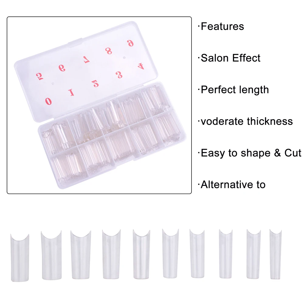 2022 New Arrival 550pcs/Bag Curve Straight Length Tips Extra Long Curved Half Cover False Nail Tips French Acrylic Nails