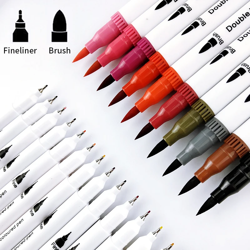 Double-ended Fine Liner & Brush Tip Dual Tip Brush Pen Markers Watercolor Pen for Drawing and Writing