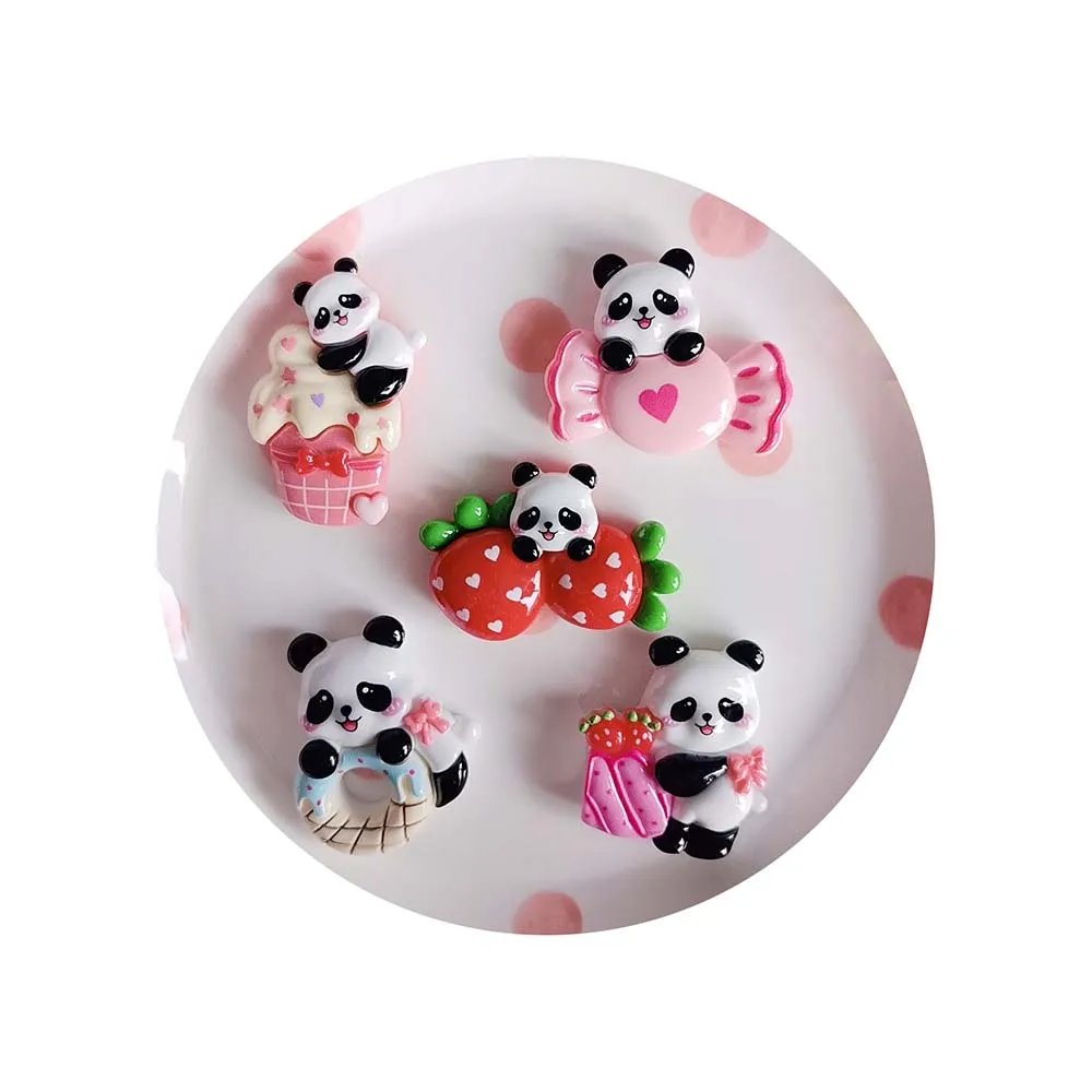 100Pcs Cute Strawberry Ice Cream Donut Candy Mini Resin Figurines Cartoon Panda Flat Back Scrapbooking DIY Jewelry Craft Decor