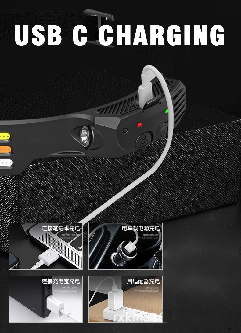 Rechargeable Headlight Waterproof Bicycle Accessories COB LED Strip Headlamp rechargeable outdoor light