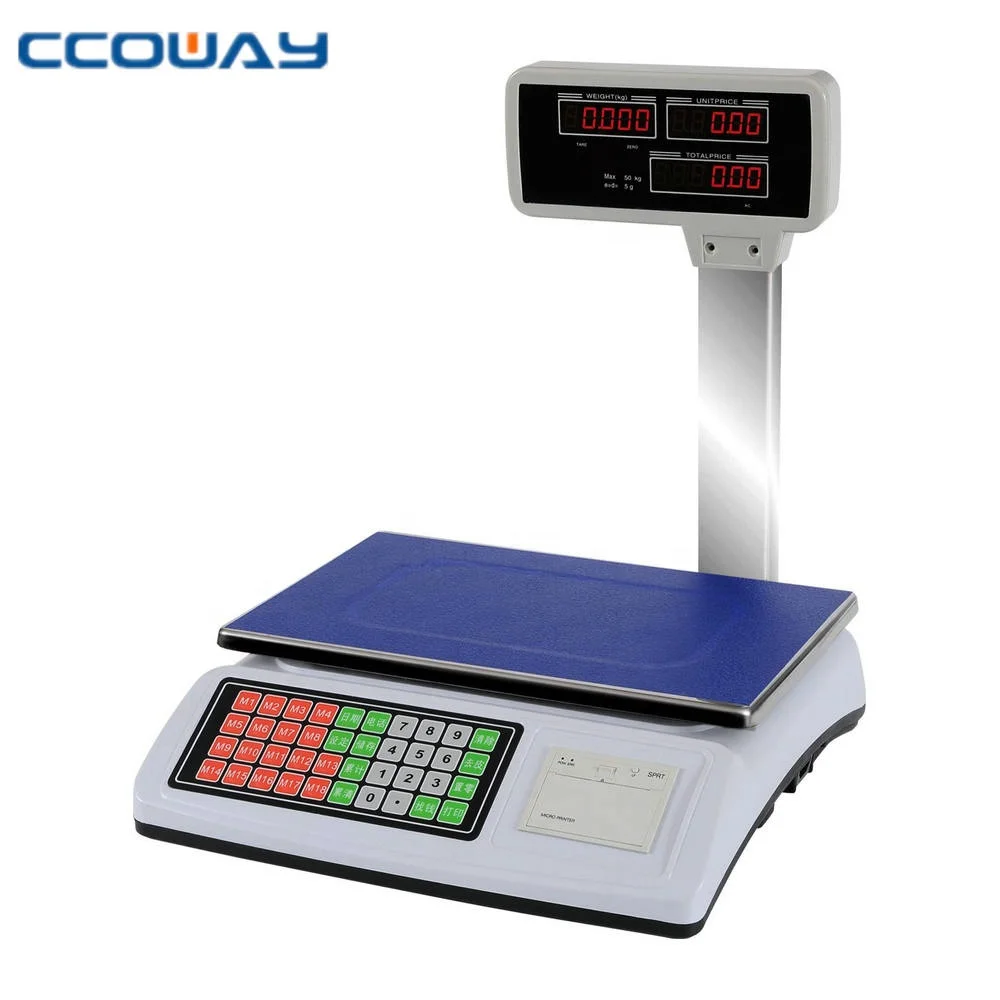 Digital food fruit vegetables weighing scale, 50kg price calculate scale with printer, Electronic platform scale