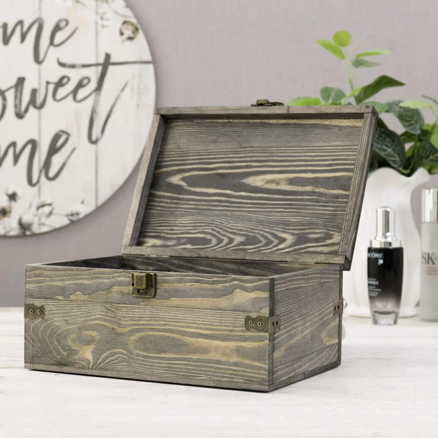 Customized Wooden Essential Oil Bottle Storage Box Vintage Gray Wood Roller Organizer Holder Display Case
