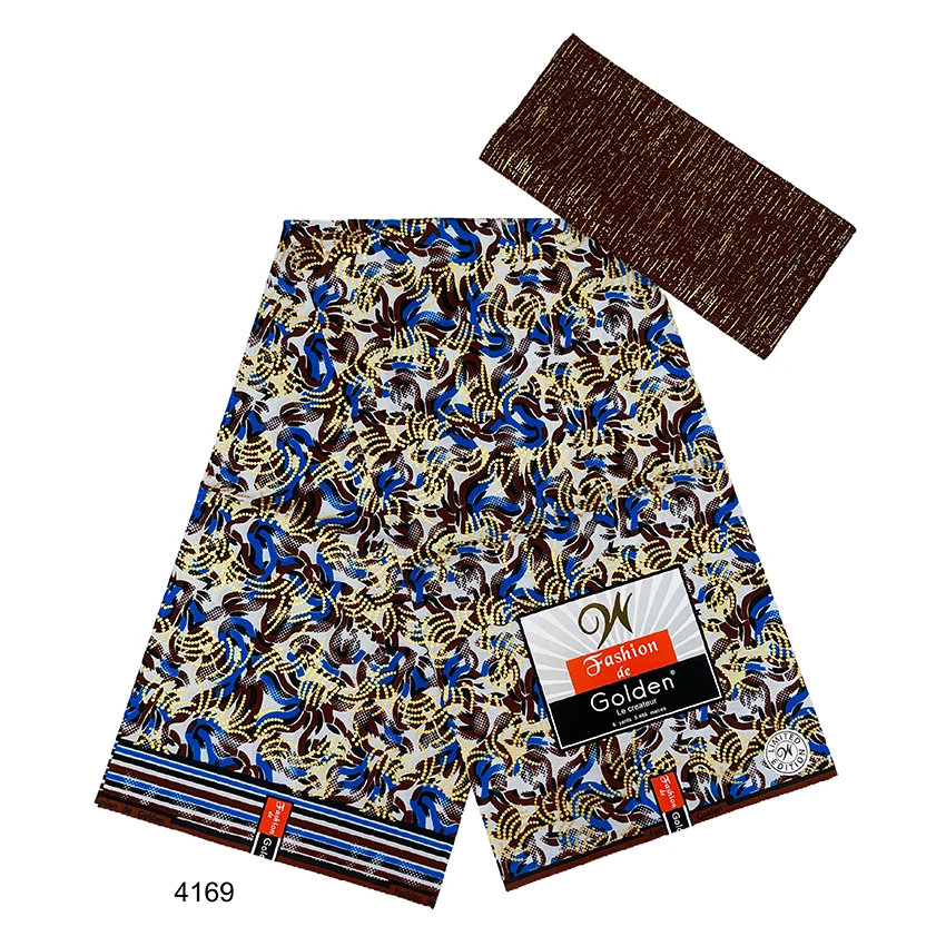 2024 Newest African Kente Fabric gold Real Wax Fabric Nigeria Ghana Style Tissu Sewing Dress Craft DIY Cotton 4+2 yards