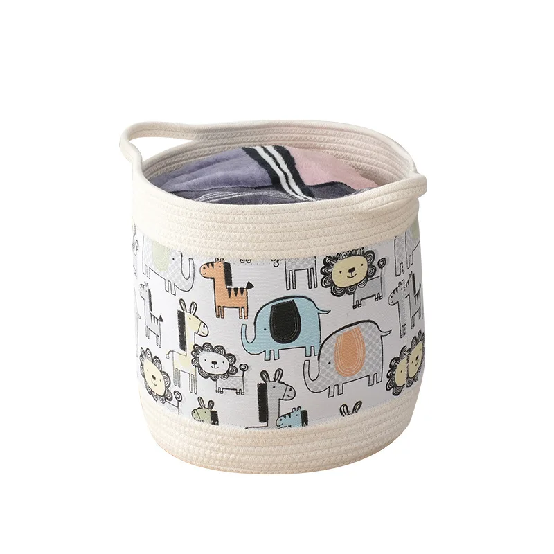 Fabric storage basket Fabric storage basket Cotton cord foldable storage bucket embroidery pattern