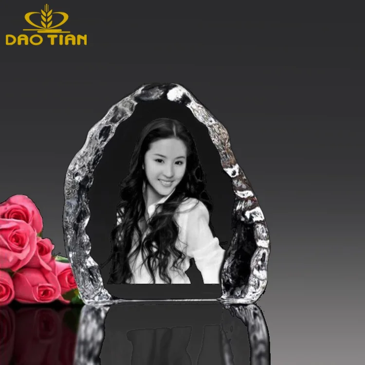 Customized laser engrave home decoration wholesale transparent crystal iceberg photo frame for wedding gift for birthday gift