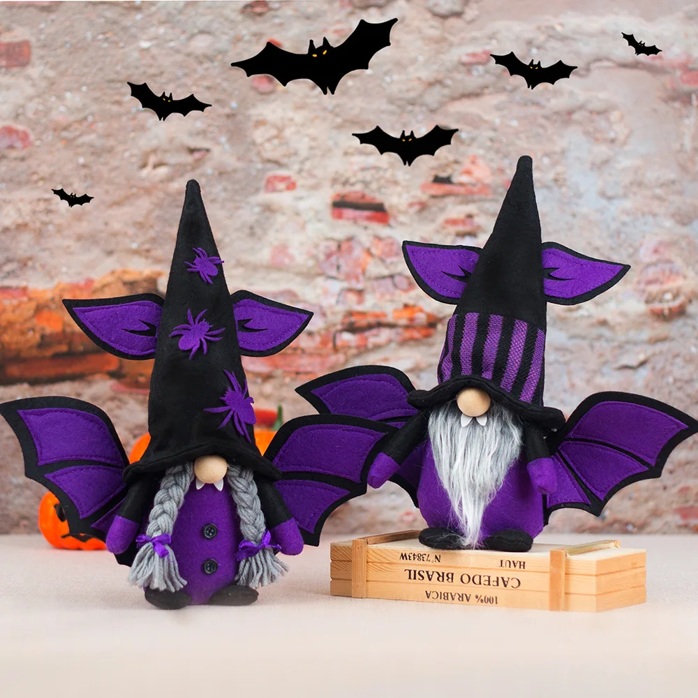 Halloween Plush Doll Purple Gnome With Bat Wings Figure Elf Toy Doll Halloween Party Decorations Ornaments